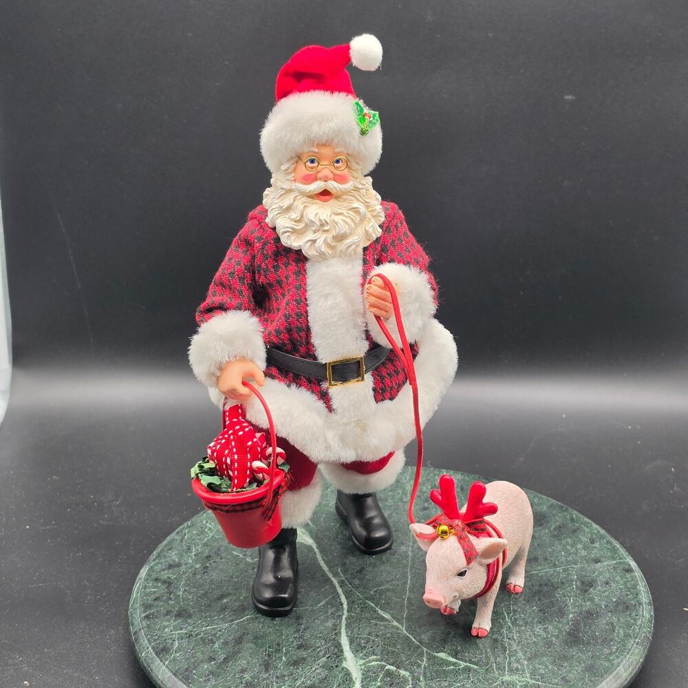 Christmas Santa Claus Figurine w Reindeer Pig 12" Holiday Decor Collectible
